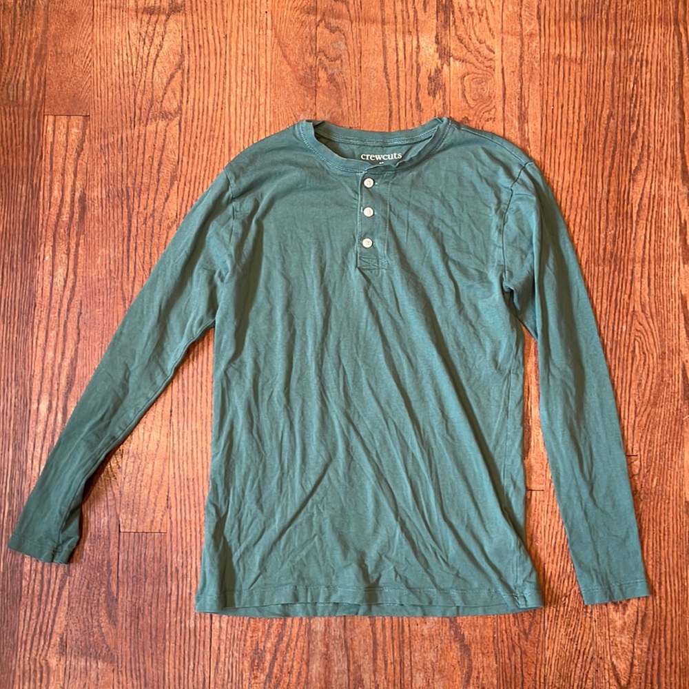 J Crew Long Sleeve Henley Green XL 12-14